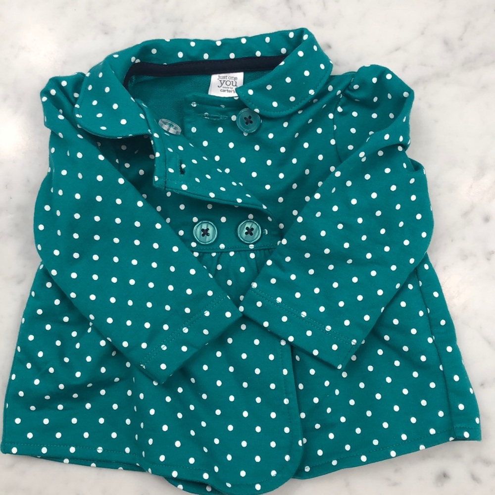 Green and white polka dot pea coat